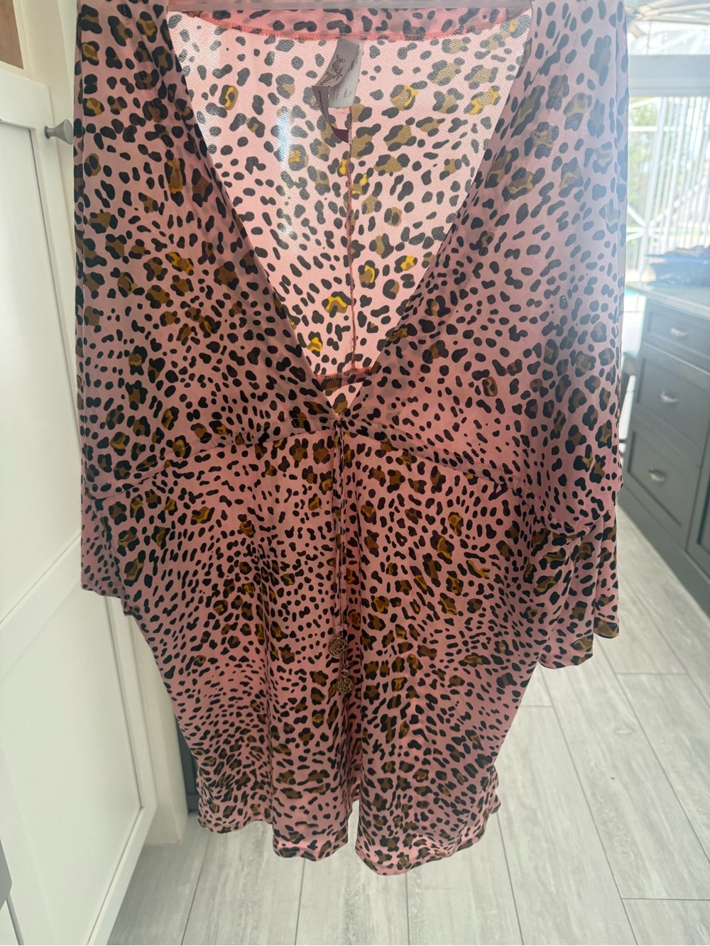 Luli Fama Pink Leopard Print V-Neck Swim Coverup Tunic